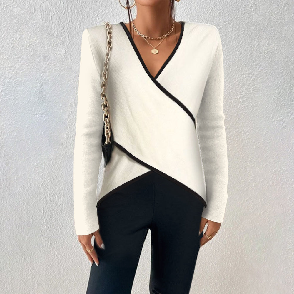 Damen Pullover V-Ausschnitt Wickellook Modern - BerlinGlamour