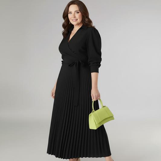 Frauen Midikleid V-Ausschnitt Plissiert Elegant - BerlinGlamour