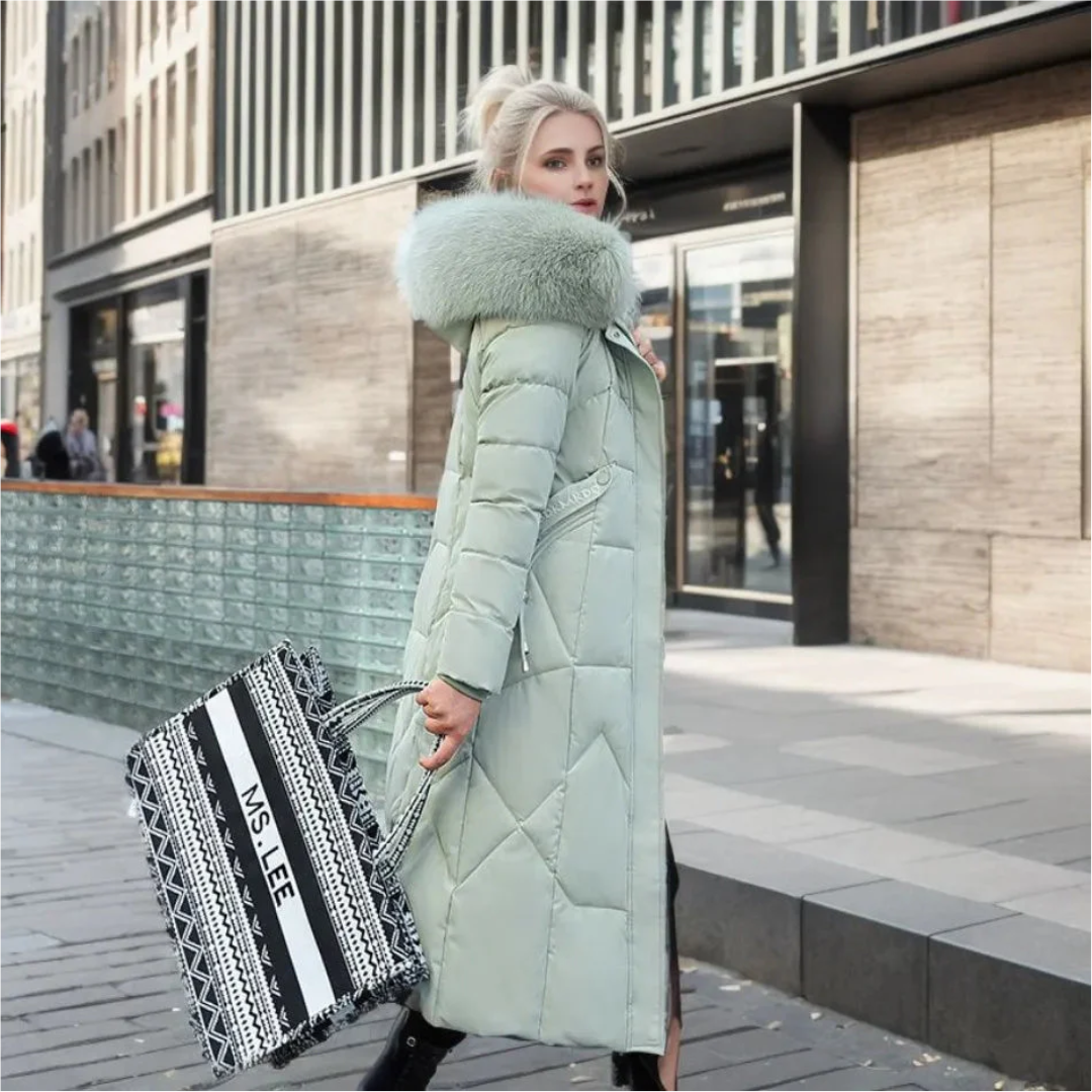 Damen Winterjacke Lang Kapuze Fellbesatz Warm