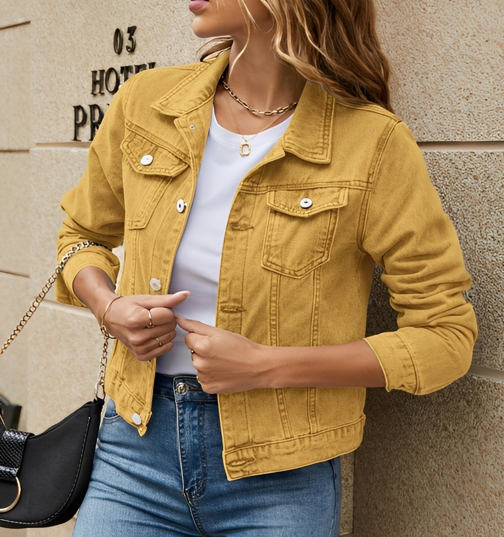 Jeansjacke Damen Modern Reverskragen Blau