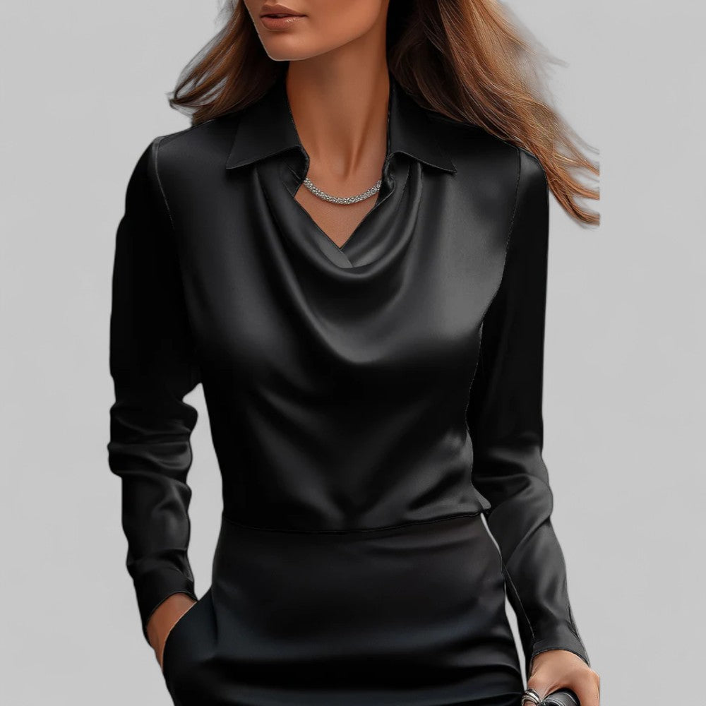 Damenbluse Satin Wasserfallausschnitt Elegant Frauen