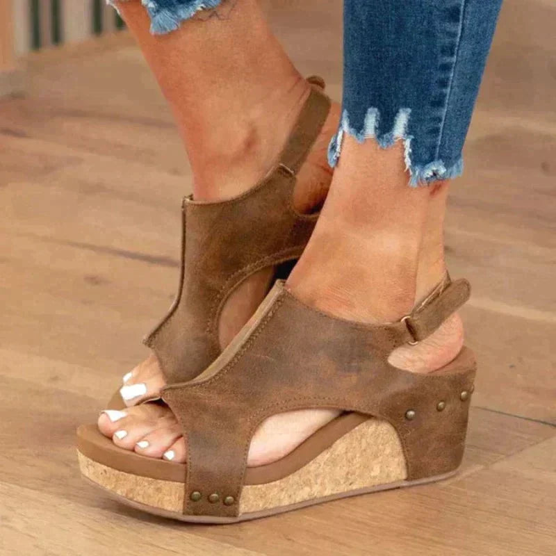 Leder Sandalen Keilabsatz Damen Schuhe Hochzeitsschuhe - BerlinGlamour
