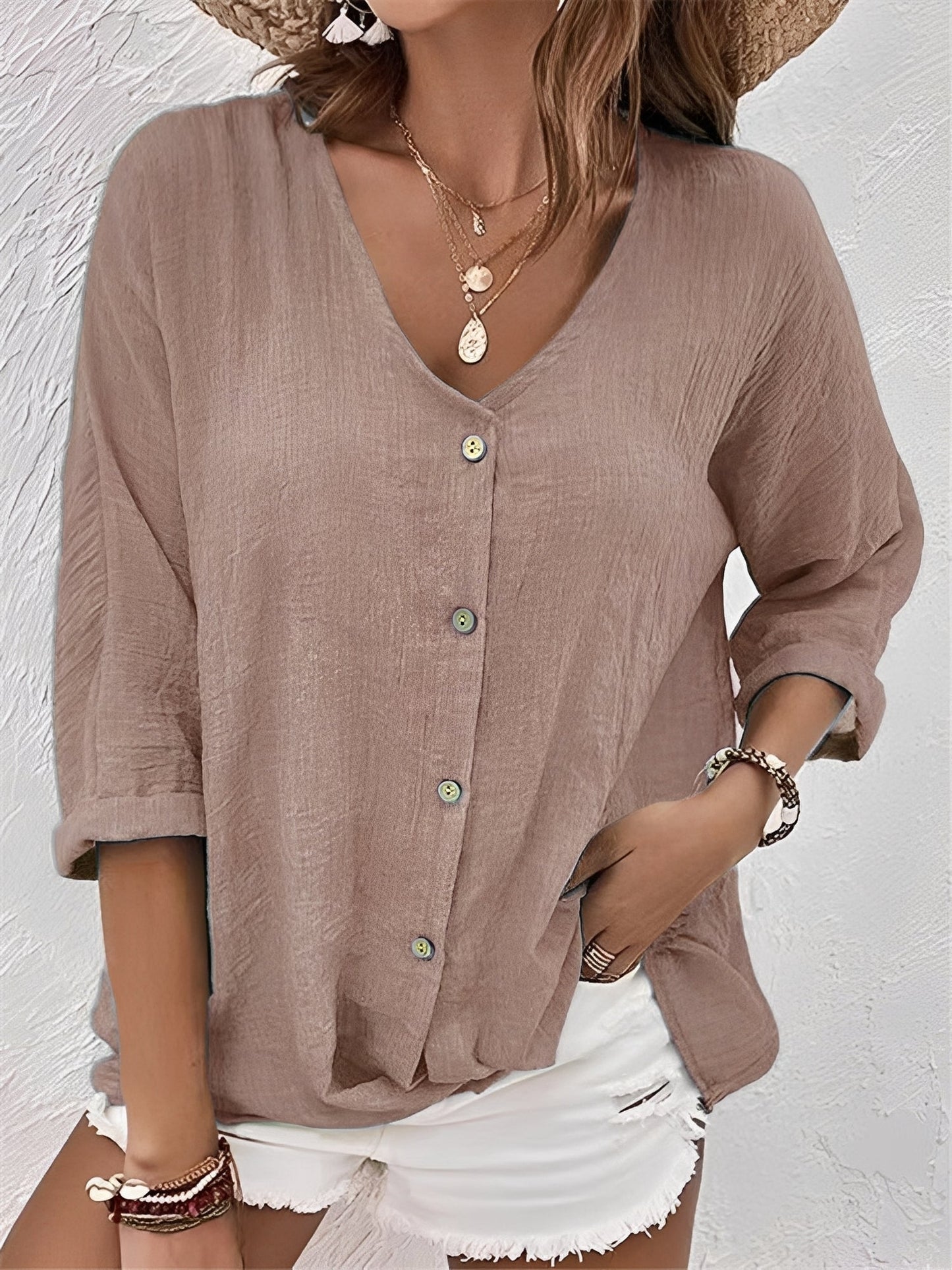 Damen-Shirt Bequem V-Ausschnitt Modern