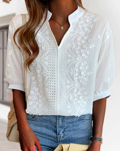 Damen Bluse Sommer V-Ausschnitt Puffärmel Leichtig