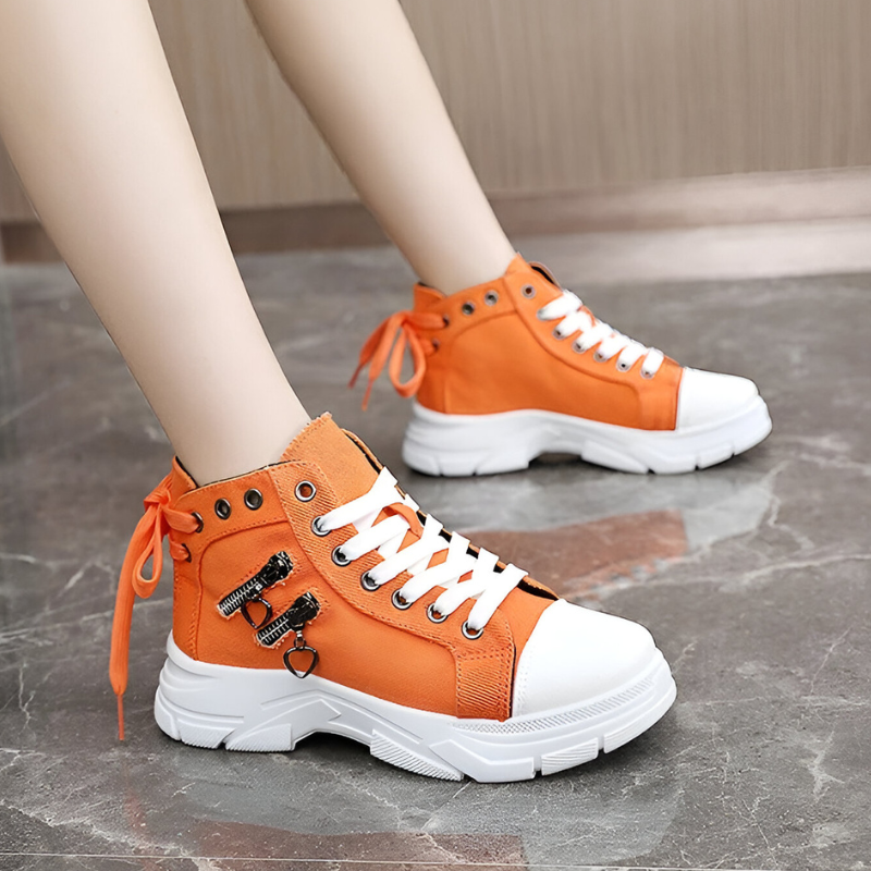 Damen Sneaker High-Top Jeansblau Reißverschluss Schuhe