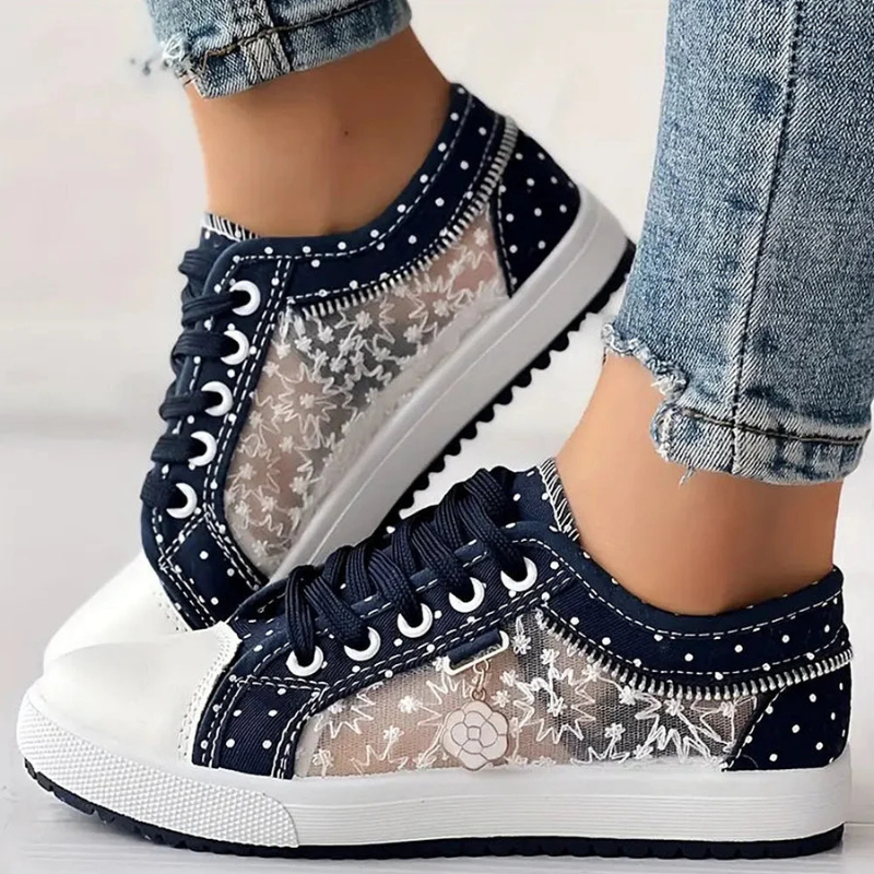 Sneaker Damen Blumen Stickerei Mesh Atmungsaktiv