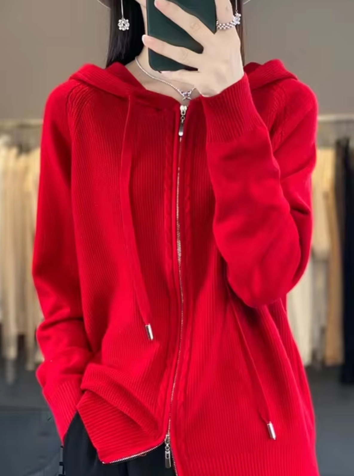 Strickjacke mit Kapuze Damen Warm