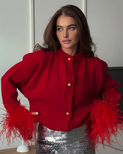 Strickjacke Damen mit Knöpfen und Puffärmeln