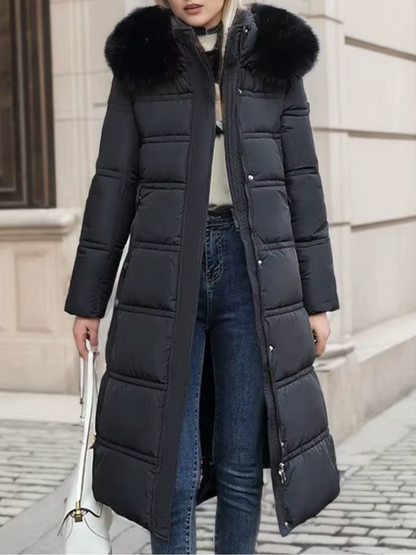 Lange Winterjacke Warm mit Kunstpelz Kragen