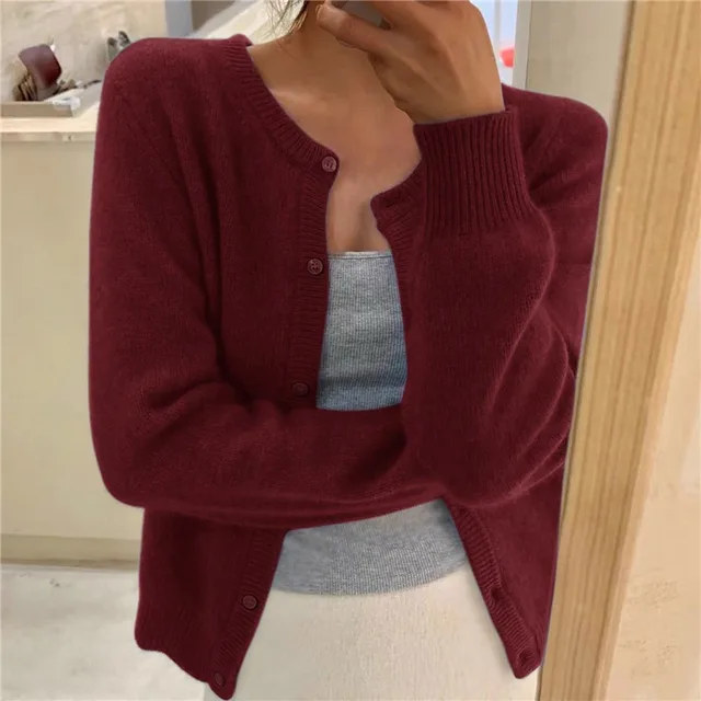 Damen Strickjacke Langärmlig Rundhals Modern