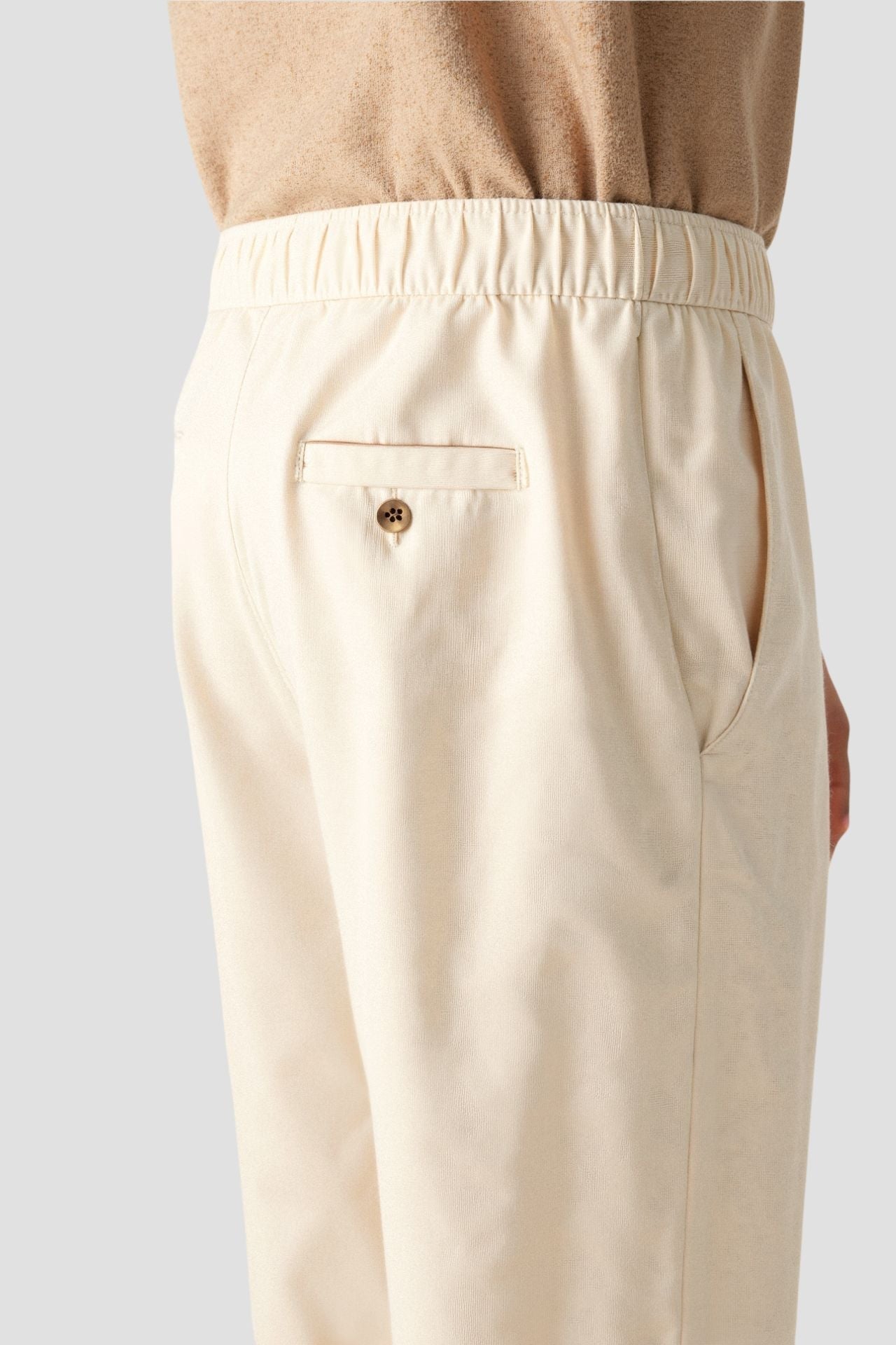 Herren-Hose Beige Elastisch Mit Knopfverschluss