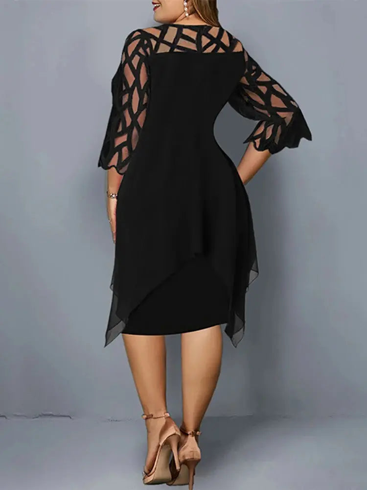 Elegantes Plus Size Spitzen Kleid Midi Schwarz - BerlinGlamour