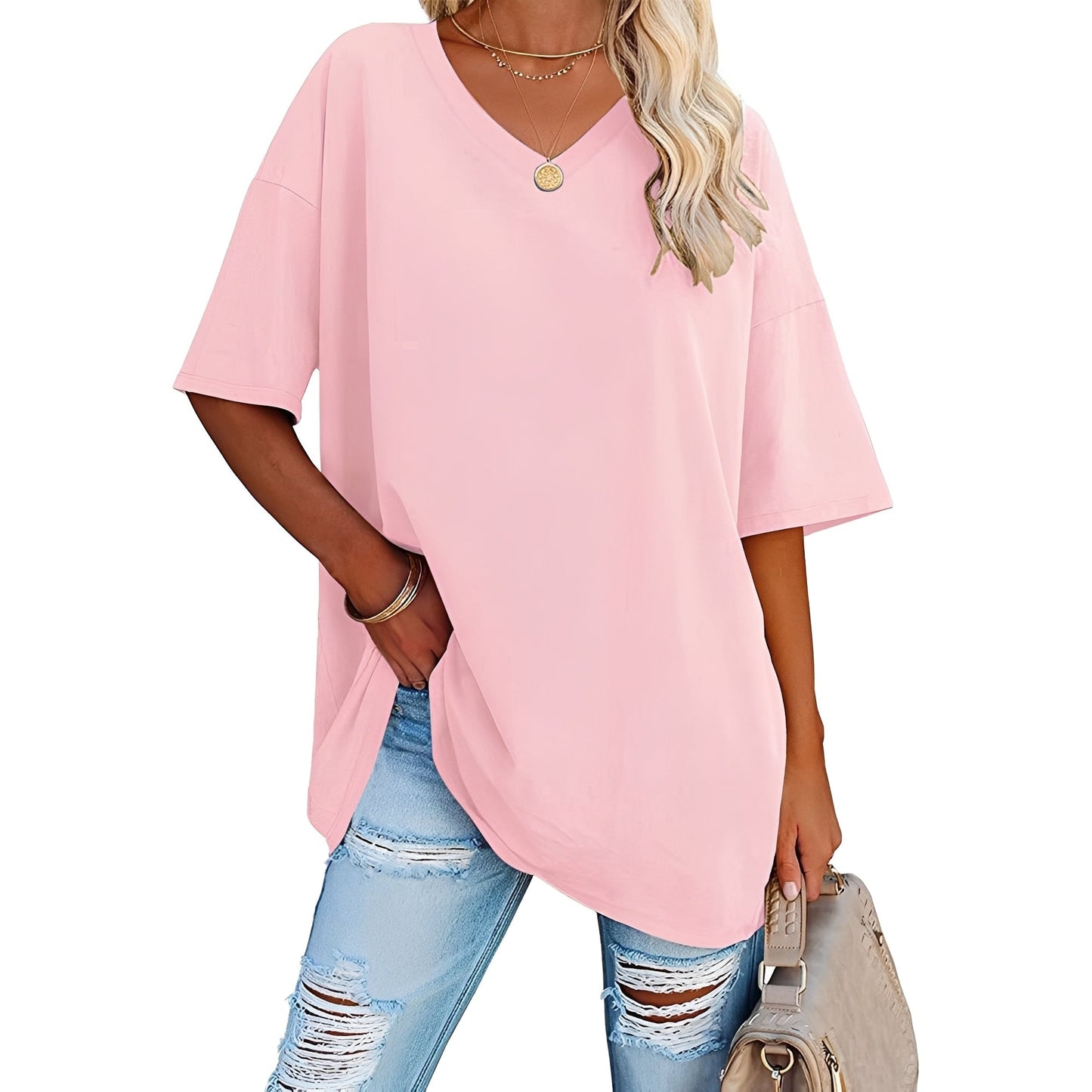 Damen Shirt V-Ausschnitt Lässig Locker Geschnitten - BerlinGlamour
