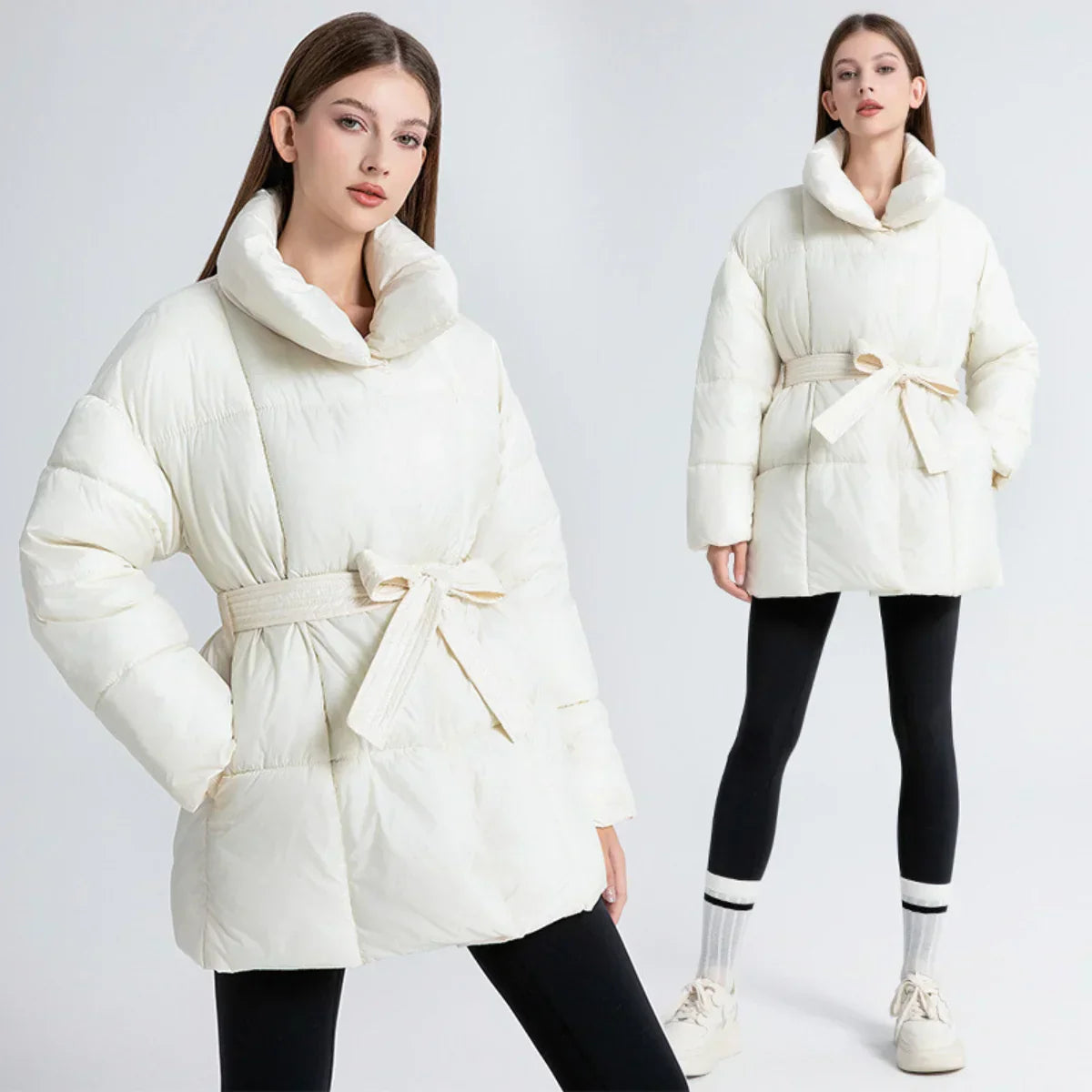 Damen Winterjacke Taillierte Elegante Mit Gürtel