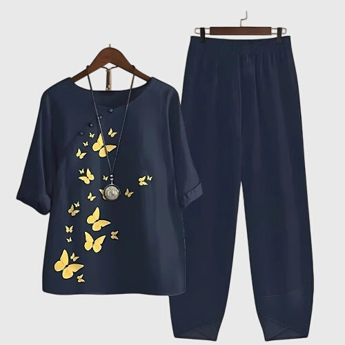 Damen Set Zweiteilig mit Schmetterlings Muster Sommerlich - BerlinGlamour