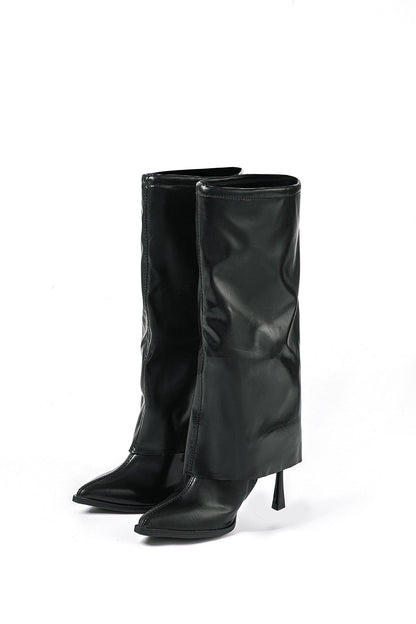Schwarze Stiefel Damen Hoch Oversized Design Schuhe - BerlinGlamour