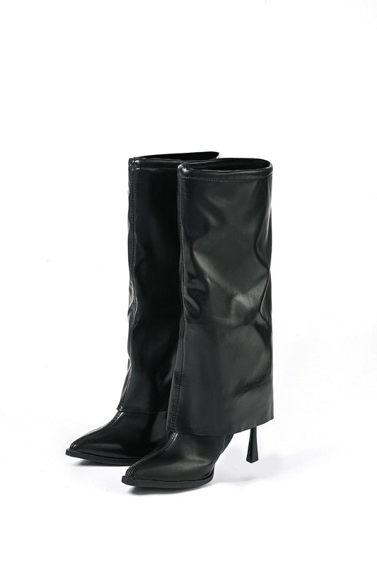 Schwarze Stiefel Damen Hoch Oversized Design Schuhe - BerlinGlamour
