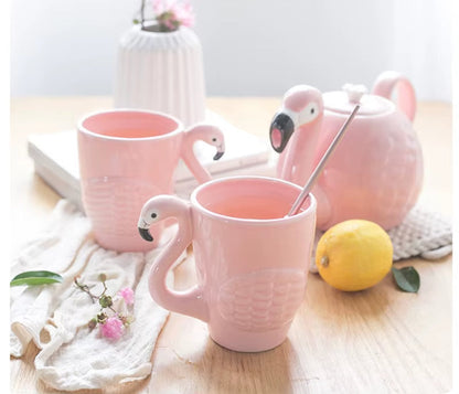 Keramik Teeset Rosa Flamingo Dekoratif Modern