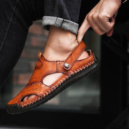 Herrensandalen Leder Weich Bequem Atmungsaktiv