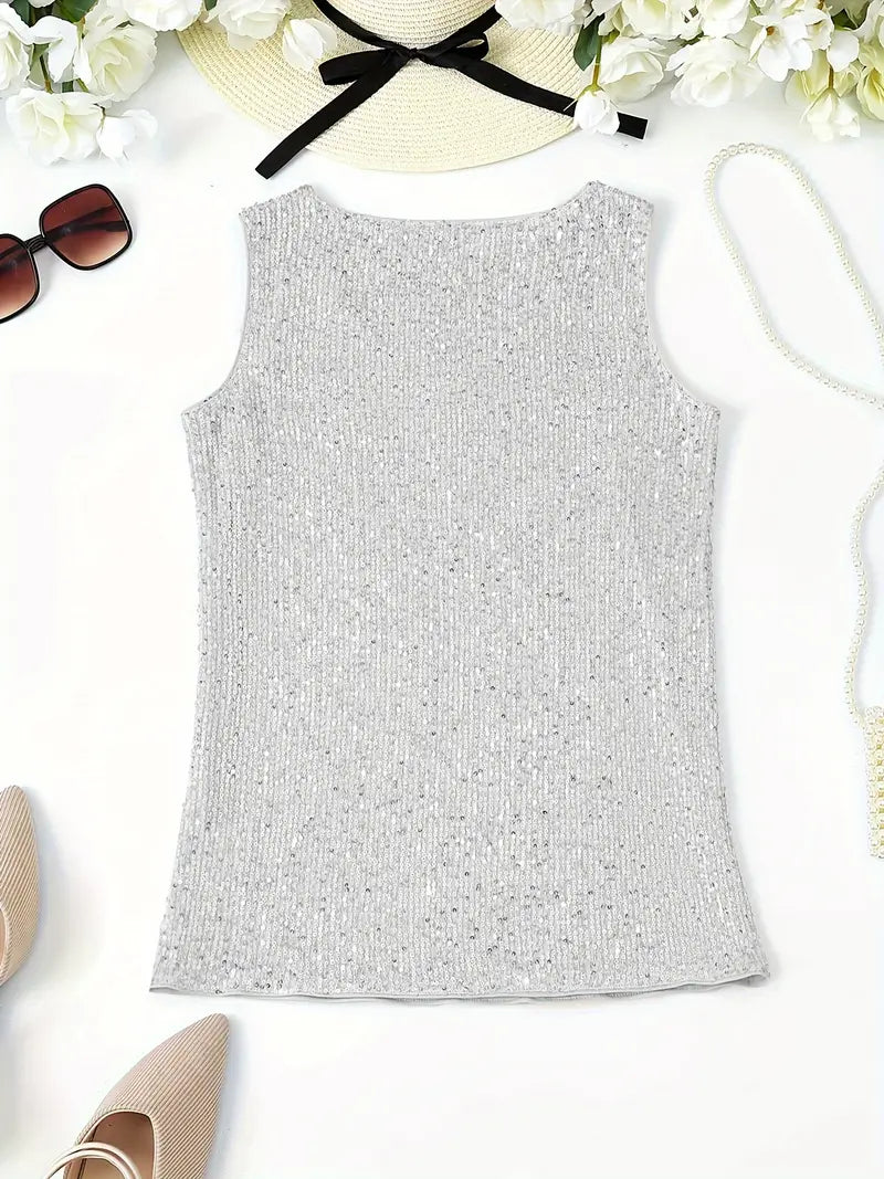 Elegantes Pailletten Top Ärmellos Damen Oberteil Glitzer