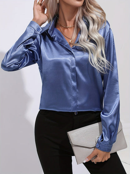Damenhemd Satin Elegantes Langarm Oberteil