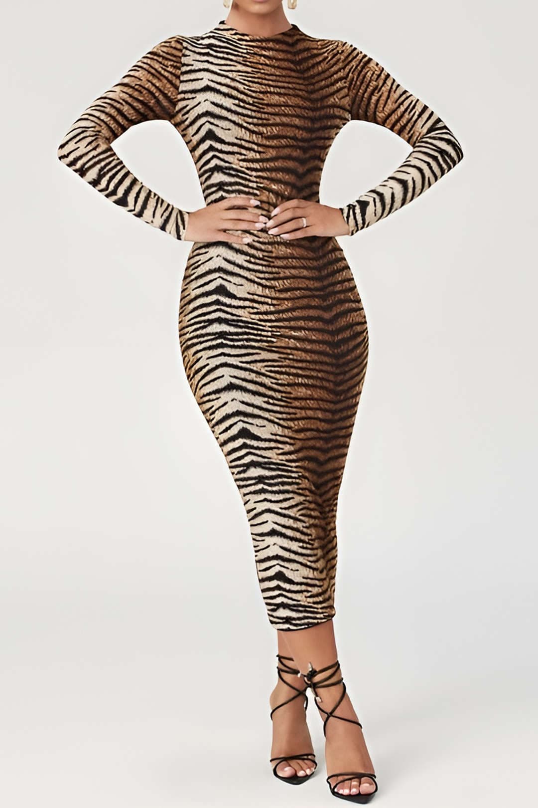 Leopardenkleid Damen Elegant Midikleid Wild Leopardprint