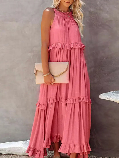 Sommer Maxikleid mit Volants Neckholder Damenkleid