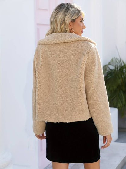 Bequeme Damen Winterjacke Teddy Beige Warm