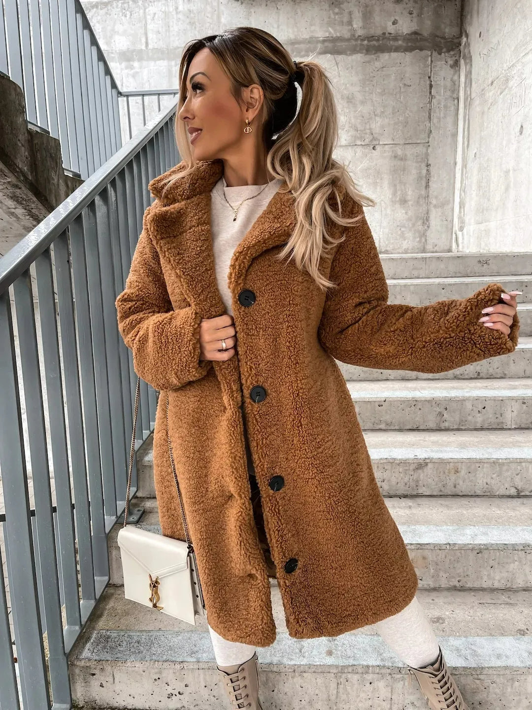 Plüsch-Trenchcoat Damen Lang Mantel Warm