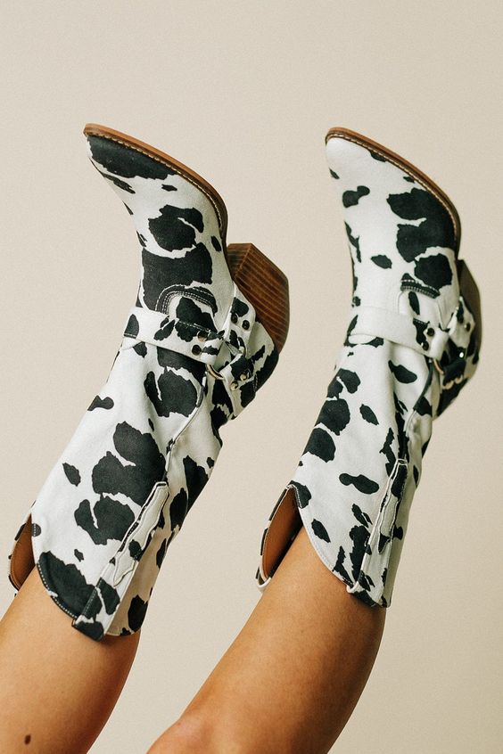 Damenstiefel Westernstil Kuhfell Muster Schuhe