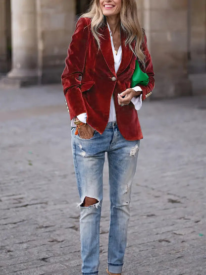 Damen Blazer Klassisch Ein-Knopf Verschluss Modern