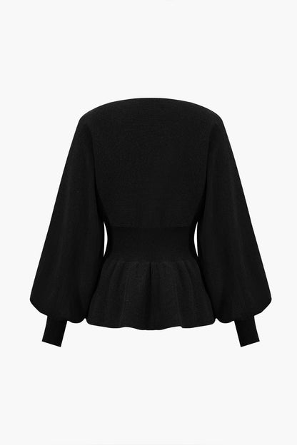 Elegantes Strick-Set Damen Peplum-Top und Bleistiftrock
