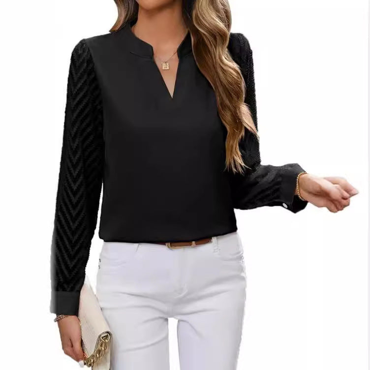 Elegantes Damen Top V-Ausschnitt Chiffon Bluse