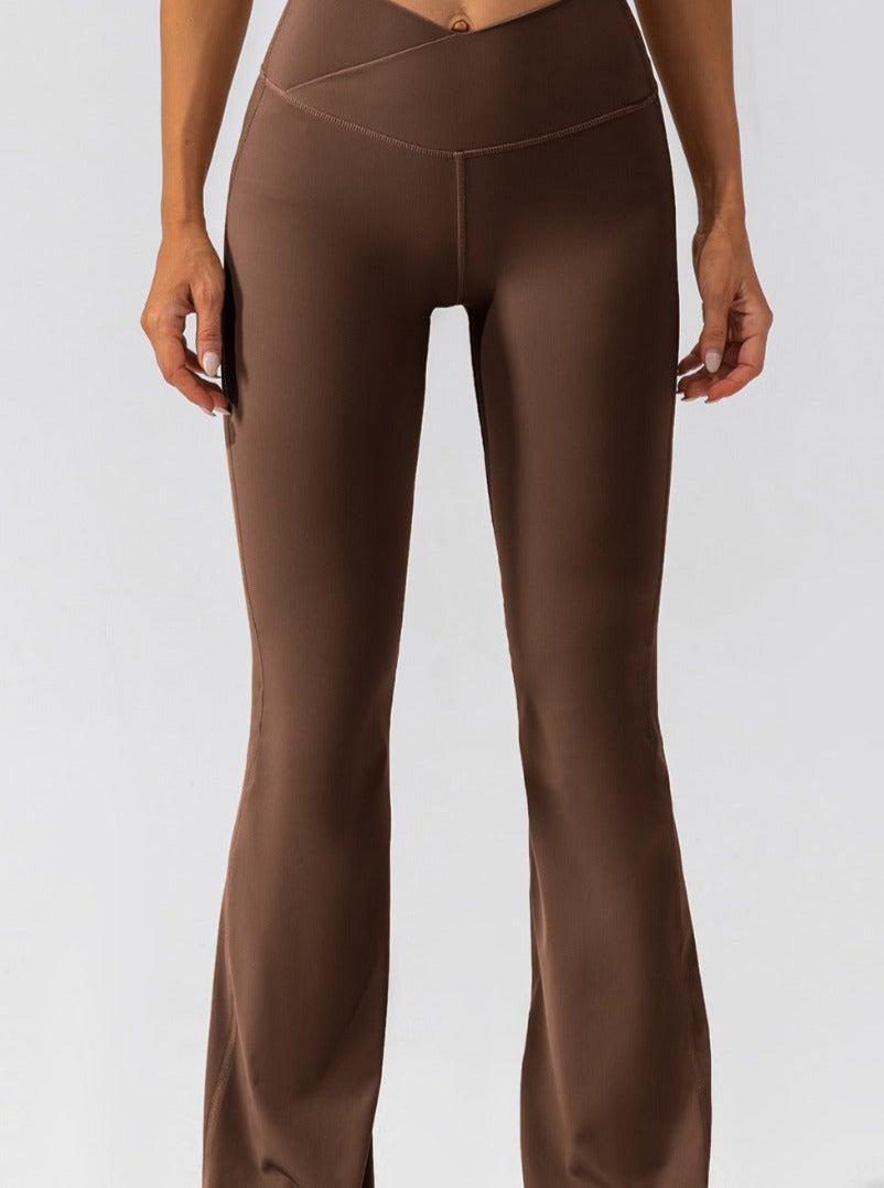 Hohe Taille Flare Leggings mit Crossover Bund Komfort - BerlinGlamour