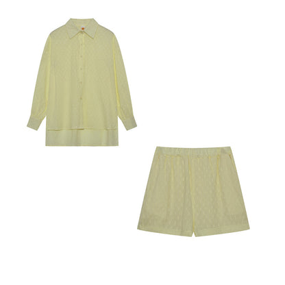 Baumwoll Zweiteiler Damen Oversize Bluse Shorts Leicht