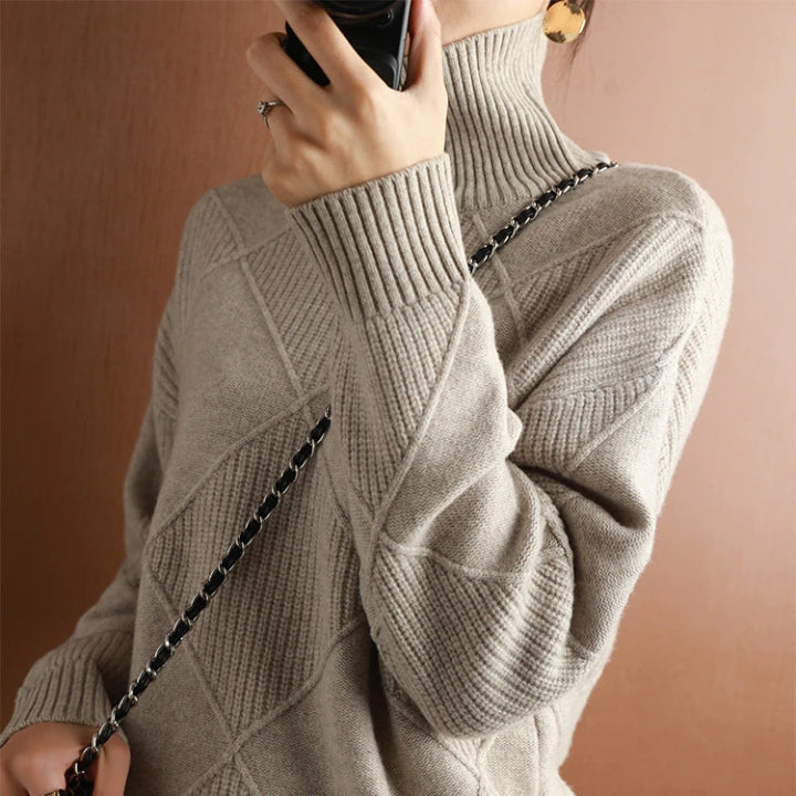 Weicher Rollkragenpullover Zopfmuster Frauenpullover