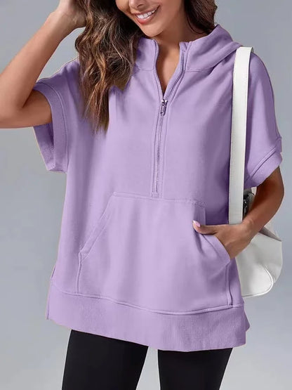 BerlinGlamour Kurzarm-Pullover mit Halb-Reißverschluss