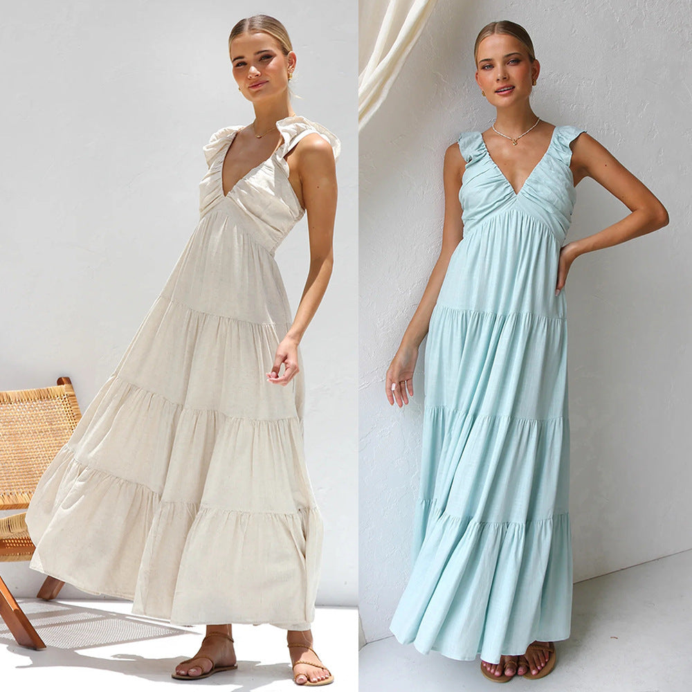 Baumwoll-Leinen Spitzenkleid ohne Ärmel von BerlinGlamour