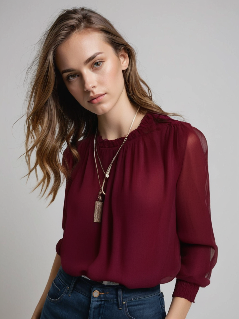 Elegante Damen Bluse Langarm Rüschen Schwarz
