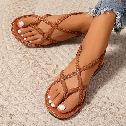 Damen Sandalen Flache Geflochtene Sommer