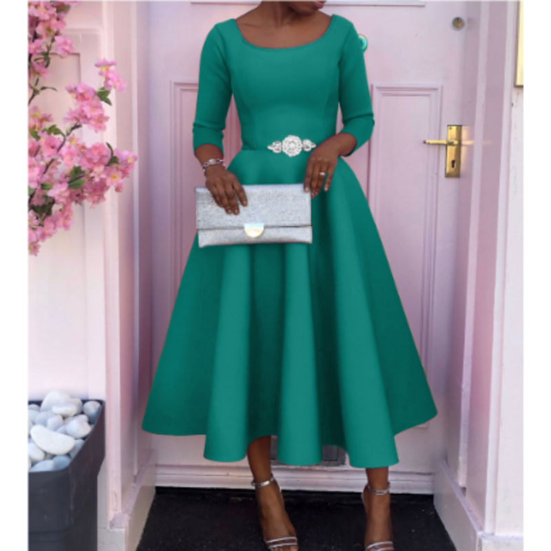 Damen Midi-Kleid Einfach Rundhals Schlicht