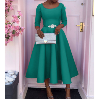 Damen Midi-Kleid Einfach Rundhals Schlicht