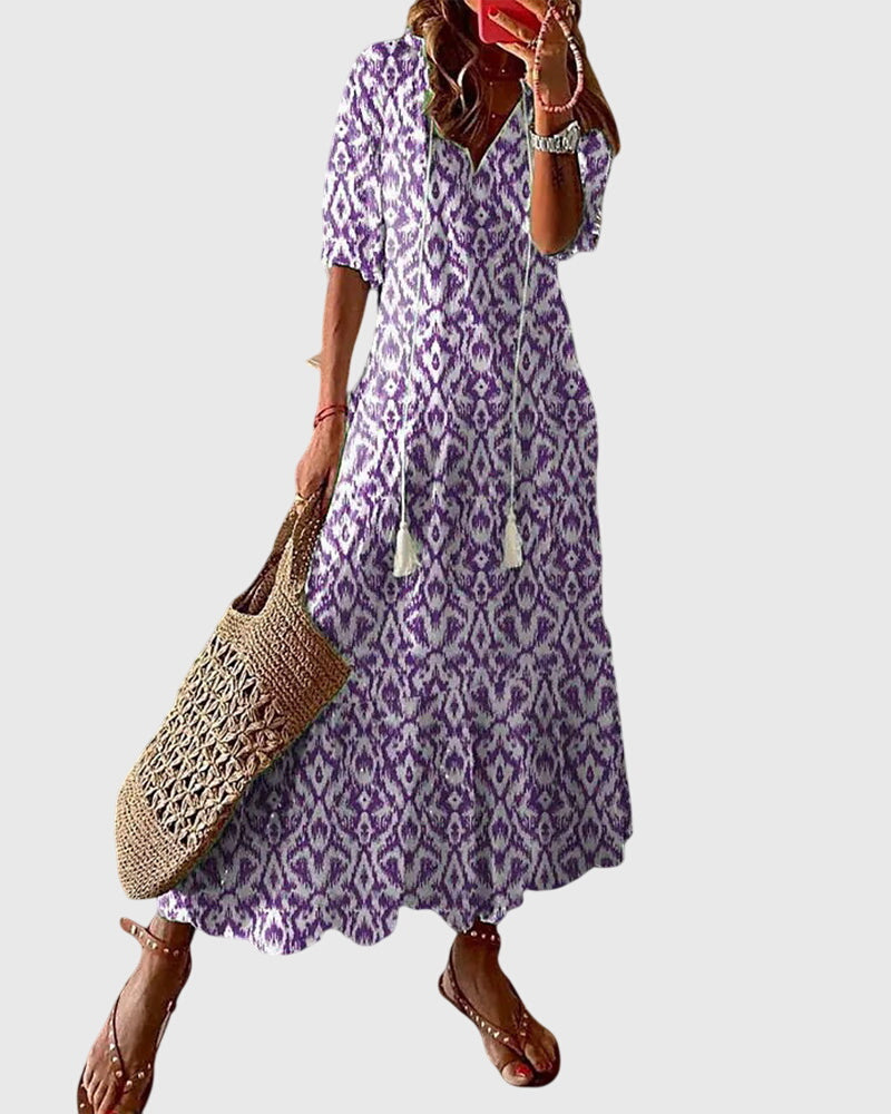 Damen Maxikleid Boho Chic V-Ausschnitt Sommerkleid
