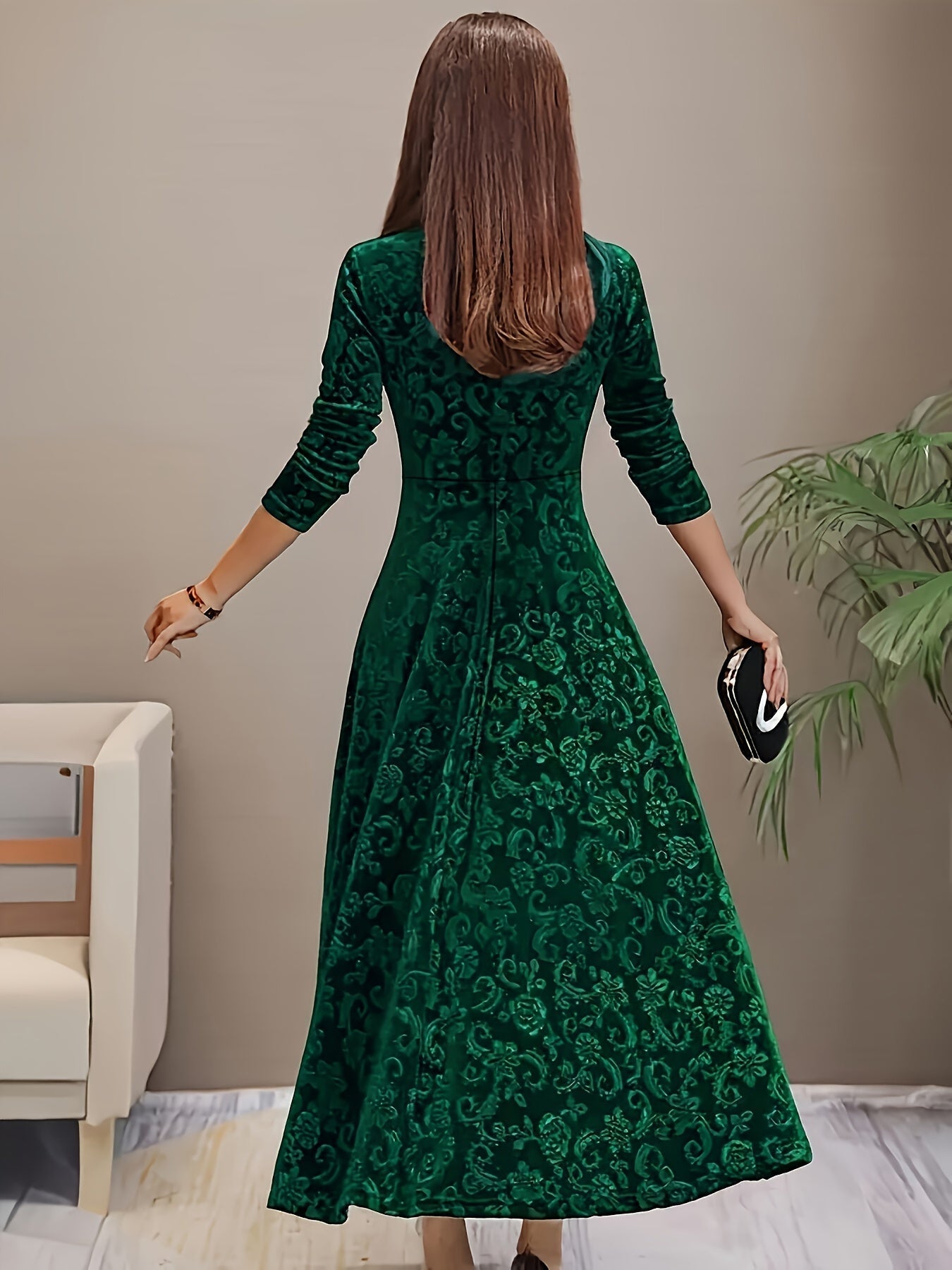 Elegantes Damen-Kleid Floral Samt Abendkleid