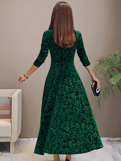 Elegantes Damen-Kleid Floral Samt Abendkleid