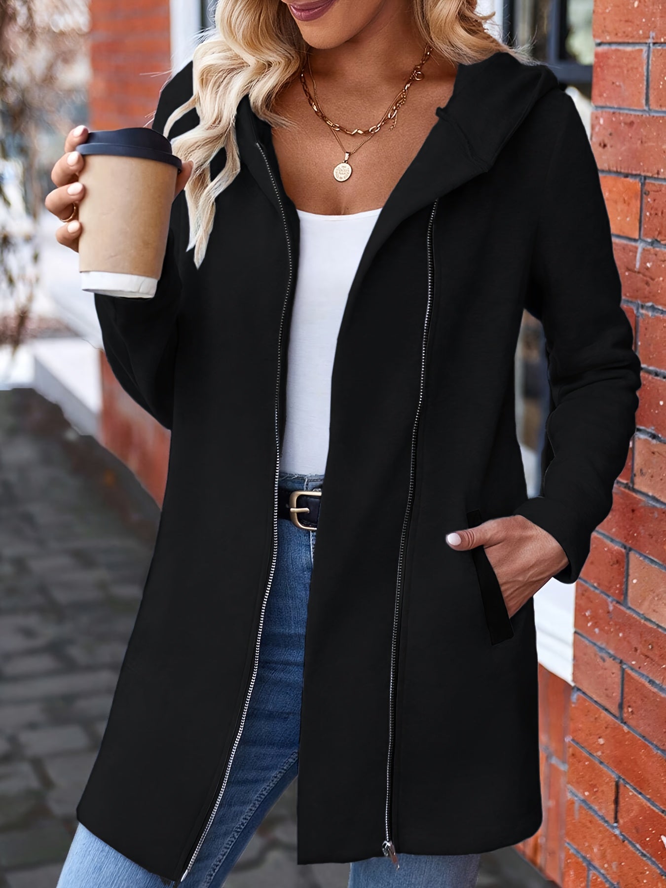 Lässige Kapuzenjacke Polyester Baumwolle Komfortabel