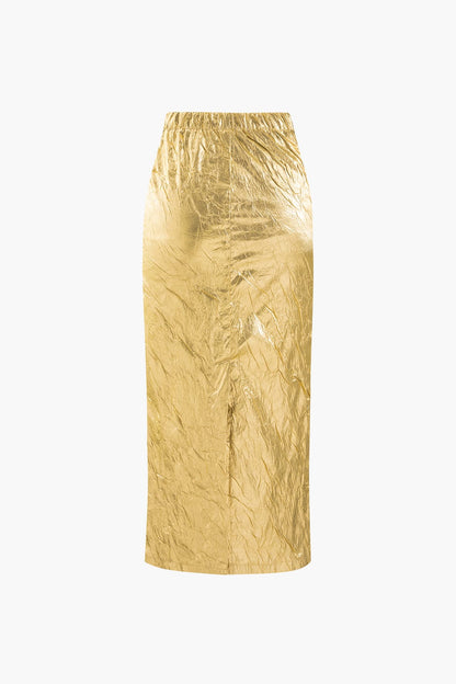 Metallic Midirock Glänzend Elastisch Damenrock