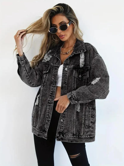 Große Damen Jeansjacke Oversized Trendy