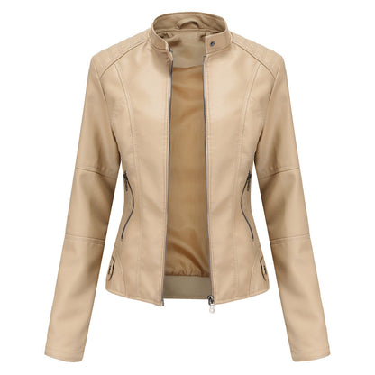 Lederjacke Biker Style Stehkragen Damen