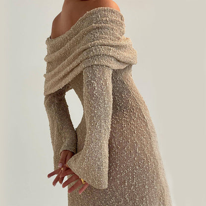 BerlinGlamour Damen Langarm-Strickkleid (einseitig)